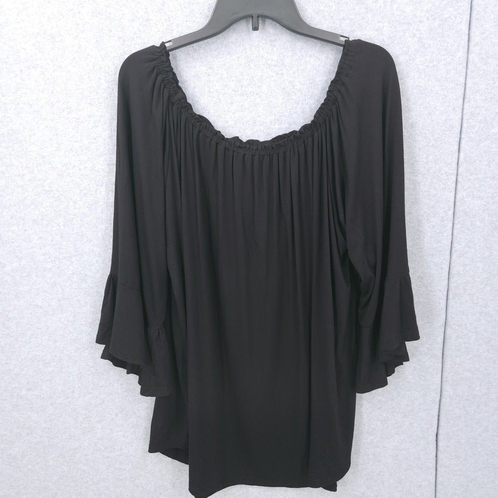 24Seven Flared 3/4 Sleeve Boat Neck Comfort Apparel Black Blouse Womens Size 1X